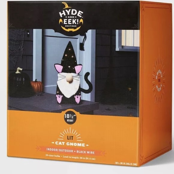 Hyde & Eek Halloween Cat Gnome Light Up Decoration 18.5" Tinsel Figure - Picture 2 of 8